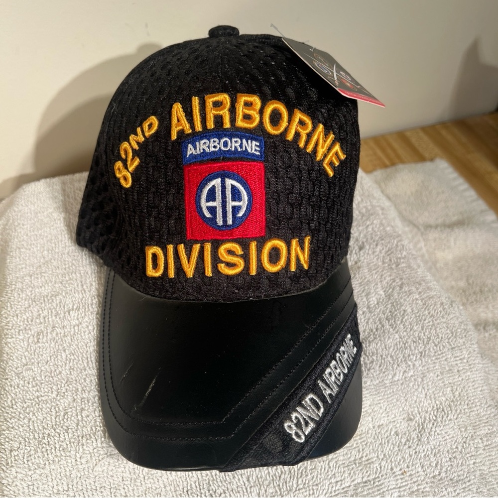US ARMY 82ND AIRBORNE Made In USA Military Hat Baseball Cap Leather Bill